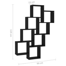 Raft de perete cub, negru, 90x15x119 cm, pal, 6 image
