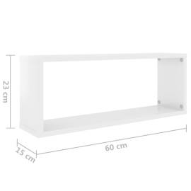 Rafturi de perete cub, 2 buc, alb extralucios, 60x15x23 cm, pal, 9 image