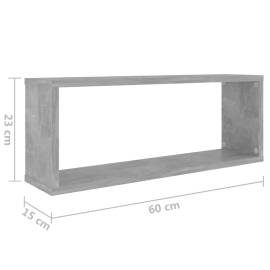 Rafturi de perete cub, 2 buc, gri beton, 60x15x23 cm, pal, 9 image