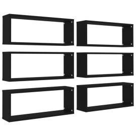 Rafturi de perete cub, 6 bucăți, negru, 60x15x23 cm, pal, 2 image