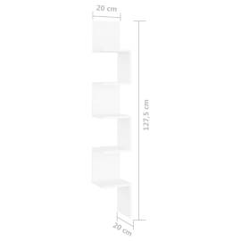 Raft de perete de colț, alb, 20x20x127,5 cm, pal, 8 image