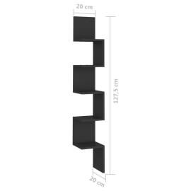 Raft de perete pentru colț, negru, 20x20x127,5 cm, pal, 8 image