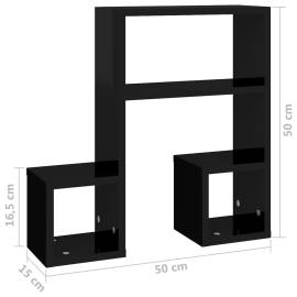 Rafturi de perete, 2 buc., negru extralucios, 50x15x50 cm, pal, 8 image