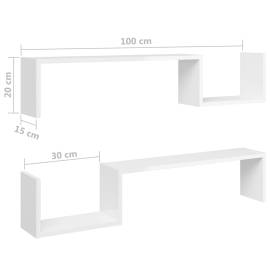 Rafturi de perete, 2 buc, alb extralucios, 100x15x20 cm, pal, 8 image