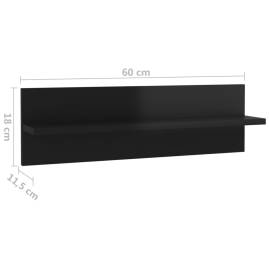 Rafturi de perete 2 buc., negru extralucios, 60x11,5x18 cm, pal, 9 image