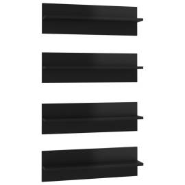 Rafturi de perete 4 buc., negru extralucios, 60x11,5x18 cm, pal, 2 image