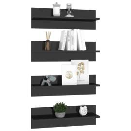 Rafturi de perete 4 buc., negru extralucios, 60x11,5x18 cm, pal, 4 image
