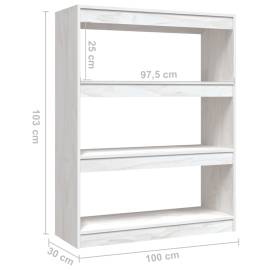 Bibliotecă/separator cameră, alb, 100x30x103 cm, lemn masiv pin, 8 image