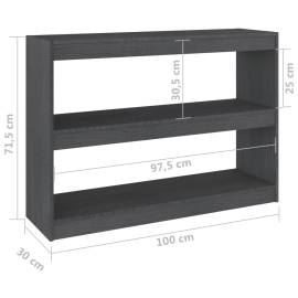 Bibliotecă/separator cameră, gri, 100x30x71,5 cm, lemn de pin, 8 image