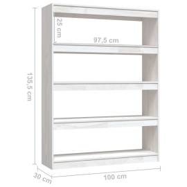 Bibliotecă/separator cameră alb 100x30x135,5 cm lemn masiv pin, 8 image