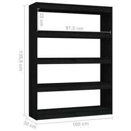 Bibliotecă/separator cameră negru 100x30x135,5 cm lemn de pin, 8 image