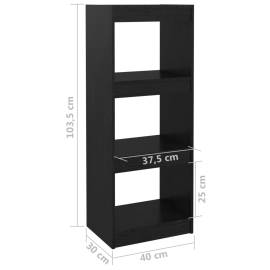 Bibliotecă/separator cameră negru 40x30x103,5 cm lemn masiv pin, 8 image