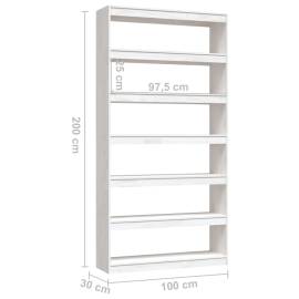 Bibliotecă/separator cameră, alb, 100x30x200 cm, lemn masiv pin, 8 image