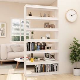 Bibliotecă/separator cameră, alb, 100x30x200 cm, lemn masiv pin, 3 image