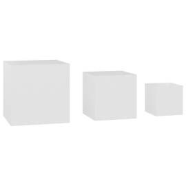 Măsuțe laterale, 3 buc., alb, pal, 6 image