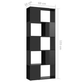 Bibliotecă/separator cameră, negru extralucios, 60x24x155 cm, 7 image