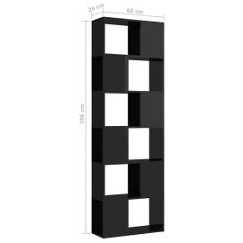 Bibliotecă/separator cameră, negru extralucios, 60x24x186 cm, 7 image
