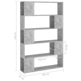 Bibliotecă/separator cameră, gri beton, 100x24x155 cm, pal, 7 image