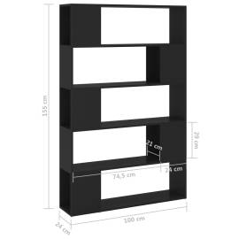 Bibliotecă/separator cameră, negru, 100x24x155 cm, pal, 7 image
