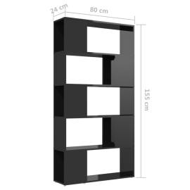 Bibliotecă/separator cameră, negru lucios, 80x24x155 cm, pal, 7 image