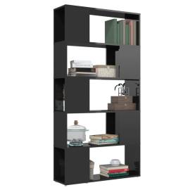 Bibliotecă/separator cameră, negru lucios, 80x24x155 cm, pal, 3 image