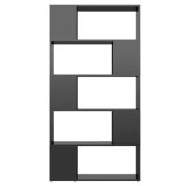 Bibliotecă/separator cameră, negru lucios, 80x24x155 cm, pal, 5 image