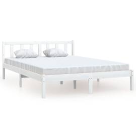 Cadru de pat uk double, alb, 135x190 cm, lemn masiv de pin, 2 image