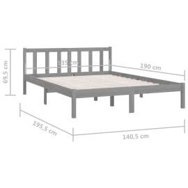 Cadru de pat uk double, gri, 135x190 cm, lemn masiv de pin, 9 image