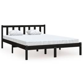 Cadru de pat uk king, negru, 150x200 cm, lemn masiv de pin, 2 image