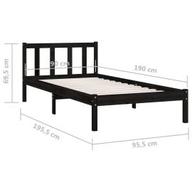 Cadru de pat uk single, negru, 90x190 cm, lemn masiv de pin, 9 image