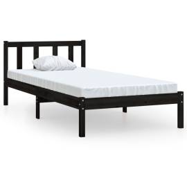 Cadru de pat uk small single, negru, 75x190 cm, lemn masiv pin, 2 image