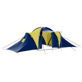 Cort camping material textil, 9 persoane, albastru și galben