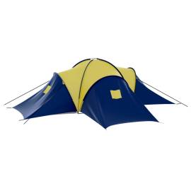 Cort camping material textil, 9 persoane, albastru și galben, 6 image