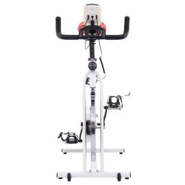Bicicletă antrenament fitness, cu senzori puls, alb și roșu, 4 image
