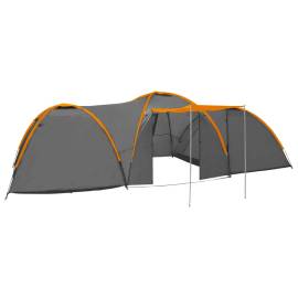 Cort camping tip iglu, 8 pers., gri/portocaliu, 650x240x190 cm