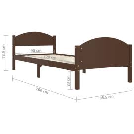 Cadru de pat, maro închis, 90x200 cm, lemn masiv de pin, 7 image