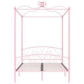 Cadru de pat cu baldachin, roz, 120 x 200 cm, metal, 3 image