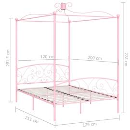 Cadru de pat cu baldachin, roz, 120 x 200 cm, metal, 6 image