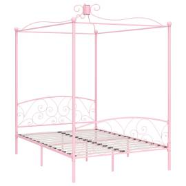 Cadru de pat cu baldachin, roz, 120 x 200 cm, metal, 2 image