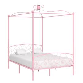 Cadru de pat cu baldachin, roz, 140 x 200 cm, metal