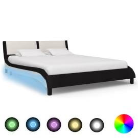 Cadru pat cu led, negru și alb, 140 x 200 cm, piele ecologică