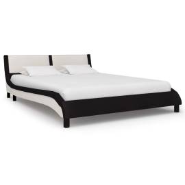 Cadru pat cu led, negru și alb, 140 x 200 cm, piele ecologică, 2 image