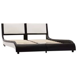 Cadru pat cu led, negru și alb, 140 x 200 cm, piele ecologică, 3 image