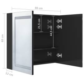 Dulap de baie cu oglindă și led, negru strălucitor, 80x12x68 cm, 8 image
