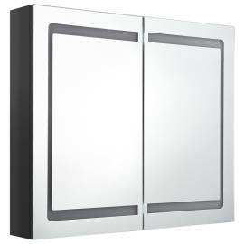 Dulap de baie cu oglindă și led, negru strălucitor, 80x12x68 cm, 3 image