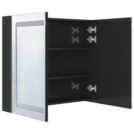 Dulap de baie cu oglindă și led, negru strălucitor, 80x12x68 cm, 5 image
