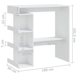 Masă bar cu raft de depozitare, alb, 100x50x101,5 cm, pal, 7 image