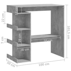 Masă bar cu raft de depozitare, gri beton, 100x50x101,5 cm, pal, 7 image