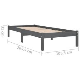 Cadru de pat, gri, 100x200 cm, lemn masiv de pin, 8 image