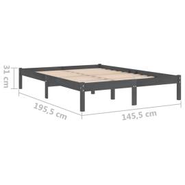 Cadru de pat, gri, 140x190 cm, lemn masiv de pin, 8 image